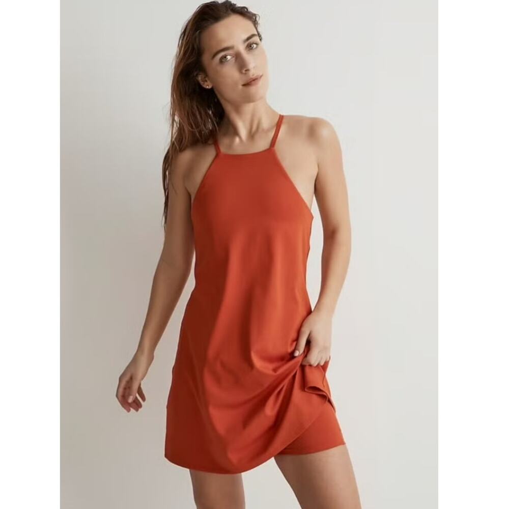 Madewell MWL Flex Fitness Dress w/ Shorts XS Orange Athleisure Casual Sport NWT
